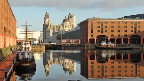 Albert Dock, Liverpool, with the Liver Building in the background.