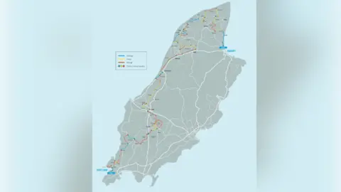 GRAN FONDO ISLE OF MAN A map of the route which winds up from Ramsey to the North West Coast of the island before making its way down to Port Erin.