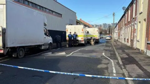 Pacemaker A police cordon at the scene on Wednesday 