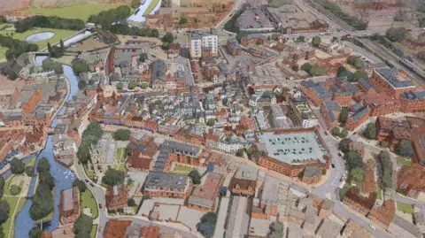 Lochailort Investments Ltd An artists impression of Newbury town centre showing an aerial view of the new development