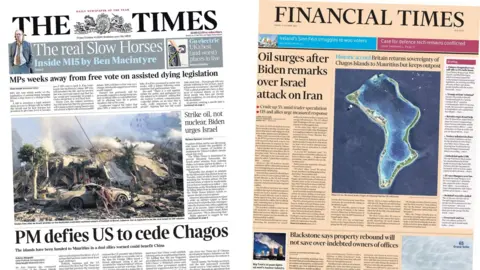 The front page of The Times and The Financial Times