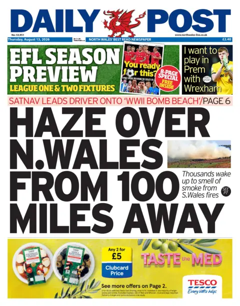 Daily Post Front page of the Dailhy Post with the splash headline: "Haze over N.Wales from 100 miles away"