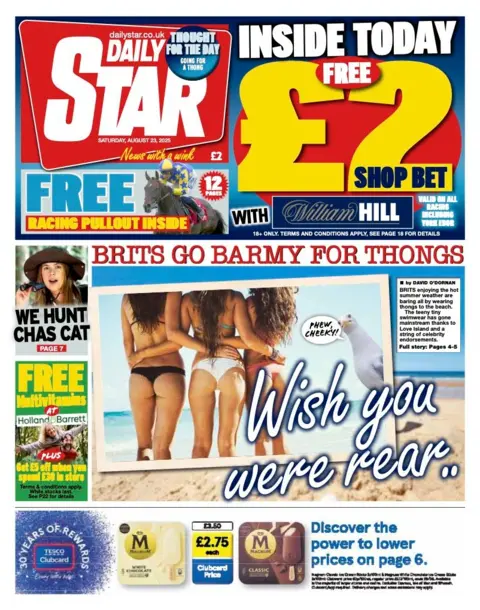 The headline on the front page of the Star reads: “Wish you were rear”