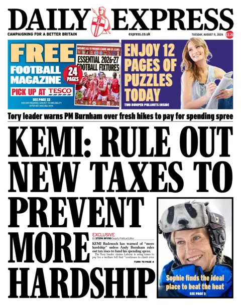 "Kemi: Rule out new taxes to prevent more hardship," reads the headline on the front page of the Daily Express. 