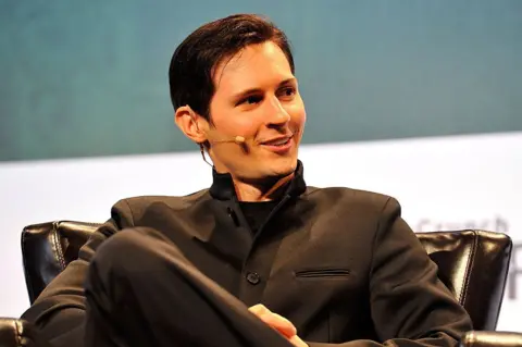 Getty Images Telegram founder Pavel Durov speaks at conference