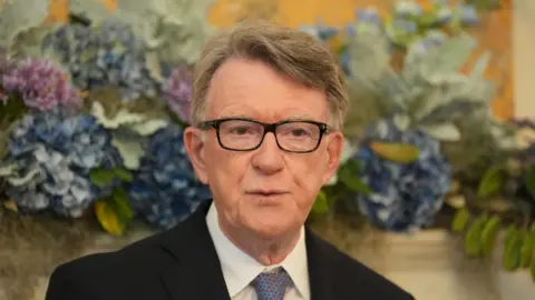 PA Media Lord Peter Mandelson speaking at the British Embassy in Washington DC.