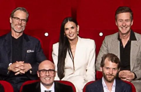 AMPAS Guy Pearce, Demi Moore and Edward Norton in the 97th Oscars nominees dinner class photo