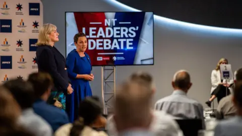 Getty Images Chief Minister Eva Lawler and Opposition Leader Lia Finocchiaro at a leaders debate