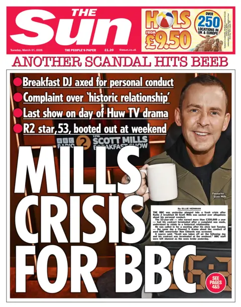 The headline on the front page of the Sun reads: