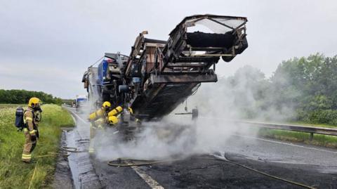 Firefighter put out lorry fire on the A50 