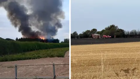A composite image of two fires