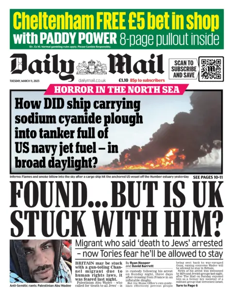 The headline on the front page of the Daily Mail reads: Sodium cyanide plow carrying sodium cyanide plow in tanker in Navy Jet Fuel - in a broad daylight?