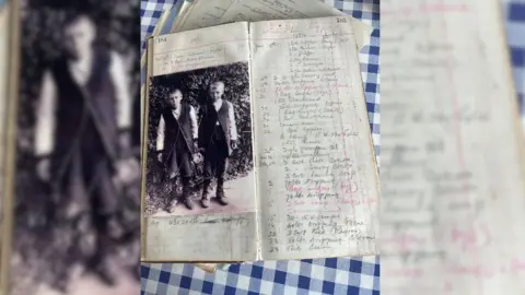 Archive of documents showing a photo of two Glin Boys and a record of Christian Brother’s purchases