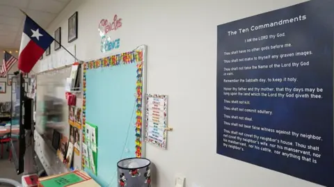 AFP via Getty Images A copy of the Ten Commandments is displayed in a classroom in Leander, Texas