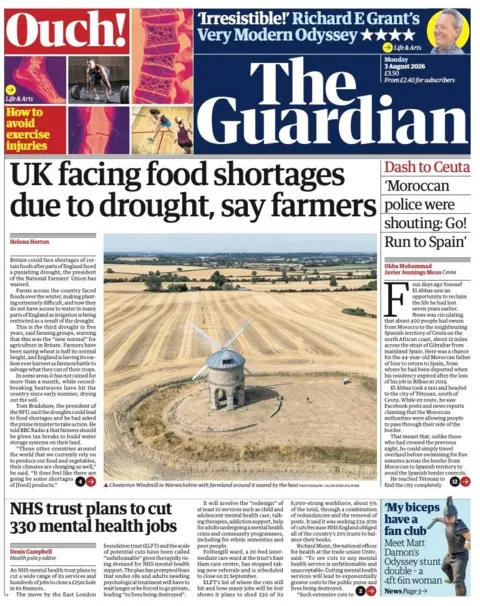 "UK facing food shortages due to drought, say farmers" reads the headline on the front page of the Guardian.