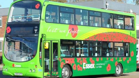 A First Bus decorated for Remembrance 
