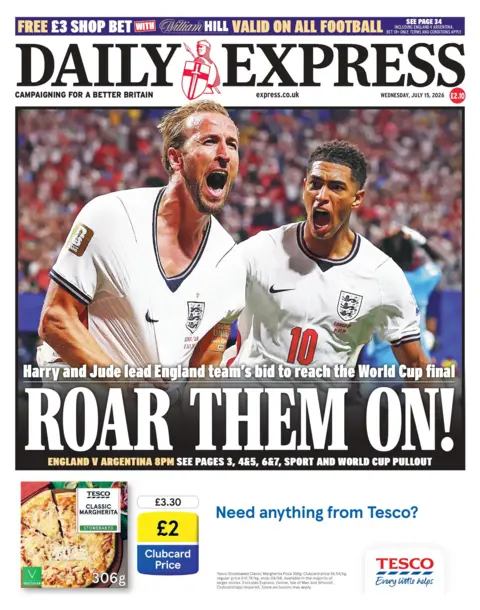 "Roar them on!" reads the headline on the front page of the Daily Express. 