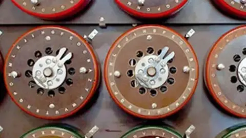 Close up of rotors on a WW2 Bombe machine