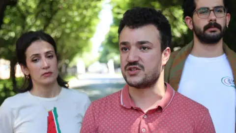 Columbia University student Mahmoud Khalil talks to the press during the press briefing organized by Pro-Palestinian protesters who set up a new encampment at Columbia University's Morningside Heights campus on Friday evening, in New York City, United States on June 01, 2024.