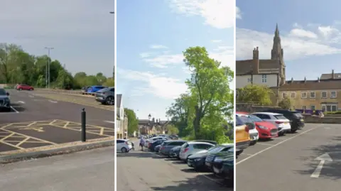 Google Maps A composite image of three car parks, all of which have cars parked there.
