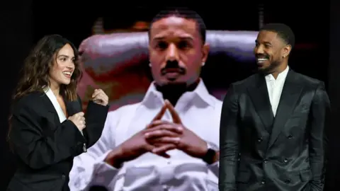 Getty Images Adria Arjona and Michael B. Jordan promote the upcoming film "The Thomas Crown Affair" at the Amazon MGM Studios presentation at The Dolby Colosseum at Caesars Palace during CinemaCon, the official convention of Cinema United, on April 15, 2026 in Las Vegas, Nevada