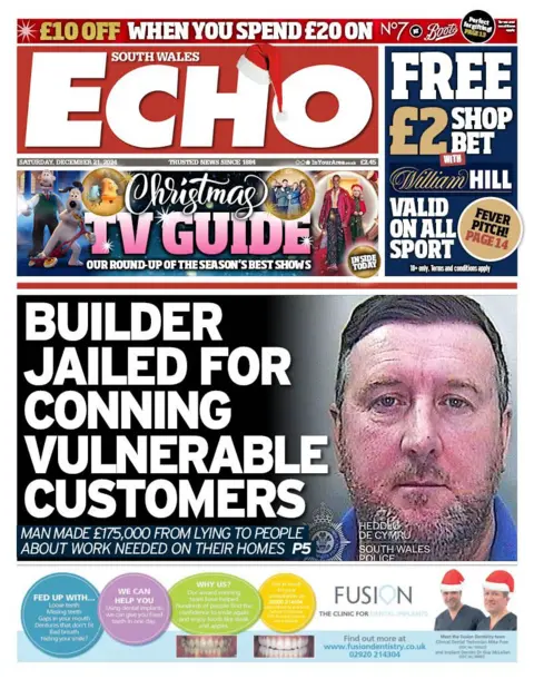 South Wales Echo Front page of the South Wales Echo 