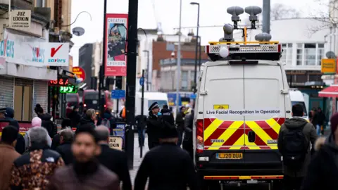 The Metropolitan Police deploying the use of live facial recognition technology in Croydon, south London. 