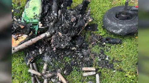 Cambridgeshire Fire and Rescue Damaged and burn e-bike and battery