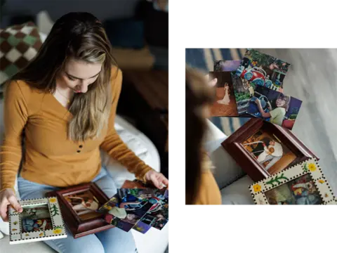 Jordan looking through old family photos