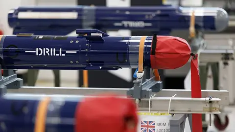 A training missile on an assembly line at a factory in Stevenage, UK.