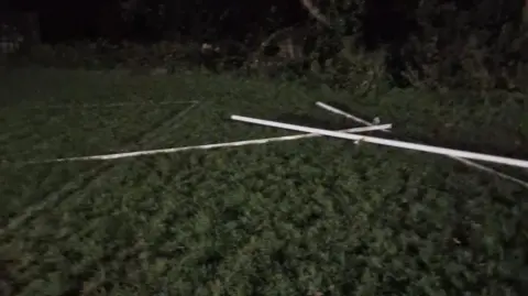 Pirates Amateurs A set of rugby posts left in a pile on the floor after being uprooted from their ground in Cornwall.