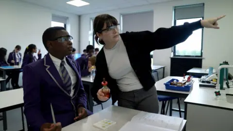 BBC Science teacher Alison Turner teaching a lesson in class