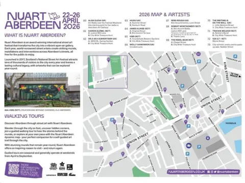 Nuart 2026 A map showing the locations of new Nuart art installations in Aberdeen.