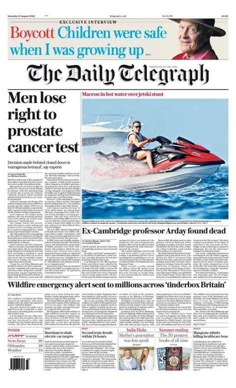 "Men lose right to prostate cancer test" reads the headline on the front page of the Daily Telegraph.