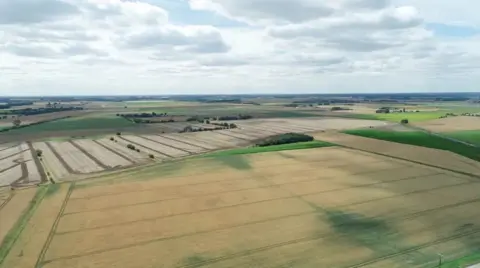 Aerial view of the Lincolnshire Fens landscape. 