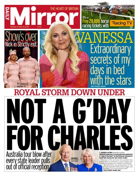 A primeira página do Daily Mirror diz: "Não é um bom dia para Charles". 