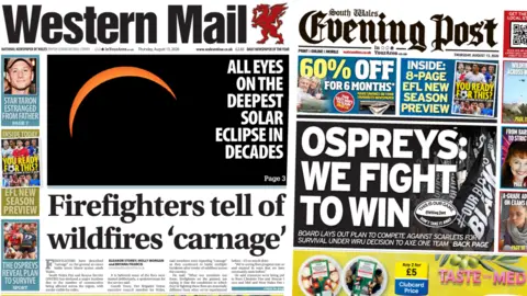 Front pages of Western Mail and South Wales Evening Post
