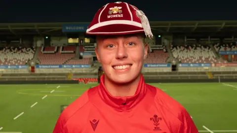Nikita Prothero with her Wales cap on