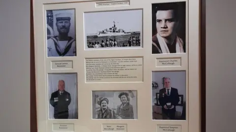 Raymond McCullough A frame with images of Raymond and Andrew, their fathers Sammy and Raymond, and their grandmothers. As well as an image of the ship.