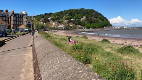 The seafront at Minehead showing the sea and houses in the background