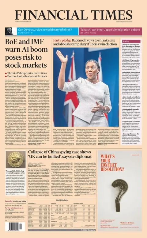 "BoE and IMF warn AI boom poses risk to stock market," reads the headline on the front page of the Financial Times