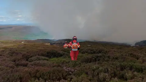 Firefighters on Meltham moor