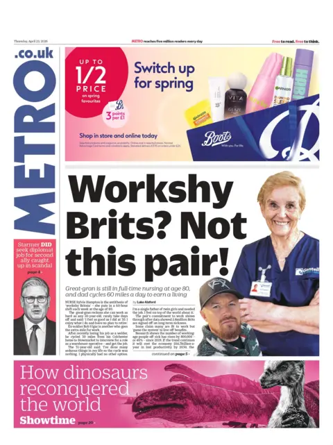 "Workshy Brits? Not this pair!" reads the headline on the front page of the Metro.