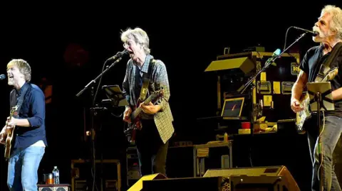 Getty Images Trey Anastasio, Phil Lesh and Bob Weir of The Grateful Dead perform during the "Fare Thee Well, A Tribute To The Grateful Dead" on July 3, 2015 in Chicago, Illinois.