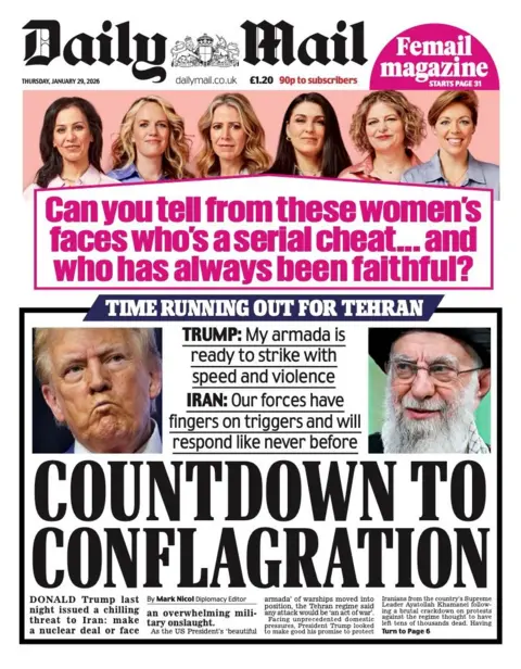The headline on the front page of the Mail reads: "Countdown to conflagration". 