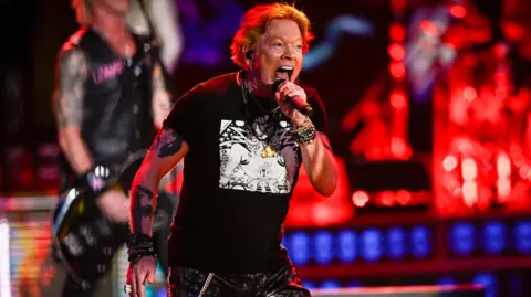 Axl Rose singing on a stage