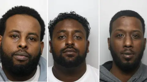 Custody images of Liban Mohammad, Fuad Hassan and Mohamed Warsame 