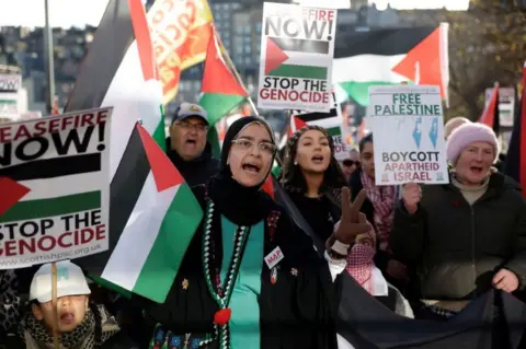 Getty Images Protesters participated in a Pro-Palestine march at Waverley Bridge in Edinburgh