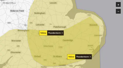 Met Office A weather map of thunderstorms