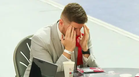 Chris Carter, Labour Candidate in the Casnewydd Islwyn Senedd constituency before the start of the count at the Geraint Thomas National Velodrome, Newport, where the Senedd vote count is due to start this morning, May 8, 2026 in Newport, Wales. Reform UK is emerging as a major contender for the 7 May 2026 Senedd election, with current polling suggesting it could become either the largest or second-largest party in Wales.